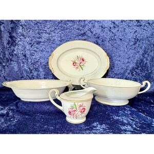 Noritake China "Margarita" Pattern Serving 4‎ Piece Set Floral Gold Trim Vintage
